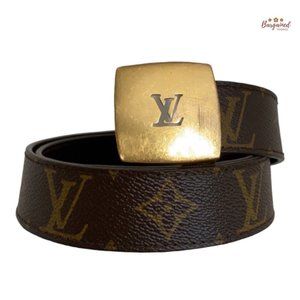 Louis Vuitton Monogram Canvas Gold Buckle Belt Brown Leather ref